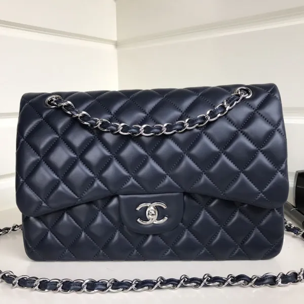 Chanel CF Blue / Navy Blue Quilted Lambskin Leather Crossbody Bags - Image 9