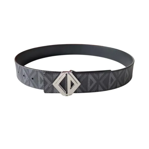 Dior Men' s CD Buckle Belt In Grey/Black Diamond Canvas And Calfskin With Silver Hardware 40mm - Image 3