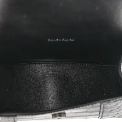Balenciaga XS Hourglass Top Handle Bag Black Monochrome Crocodile Embossed Shiny Calfskin Leather Black Hardware