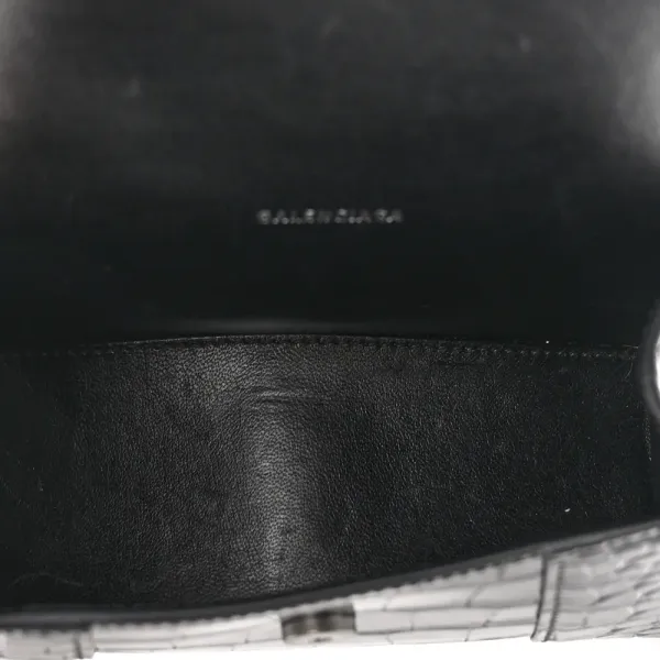 Balenciaga XS Hourglass Top Handle Bag Black Monochrome Crocodile Embossed Shiny Calfskin Leather Black Hardware - Image 7