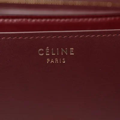Celine Medium Classic Box Flap Bag Burgundy Box Calfskin Leather Gold Hardware