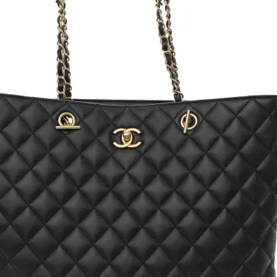 Chanel Classic Shopping Tote Large Black Quilted Calfskin Leather Gold Hardware