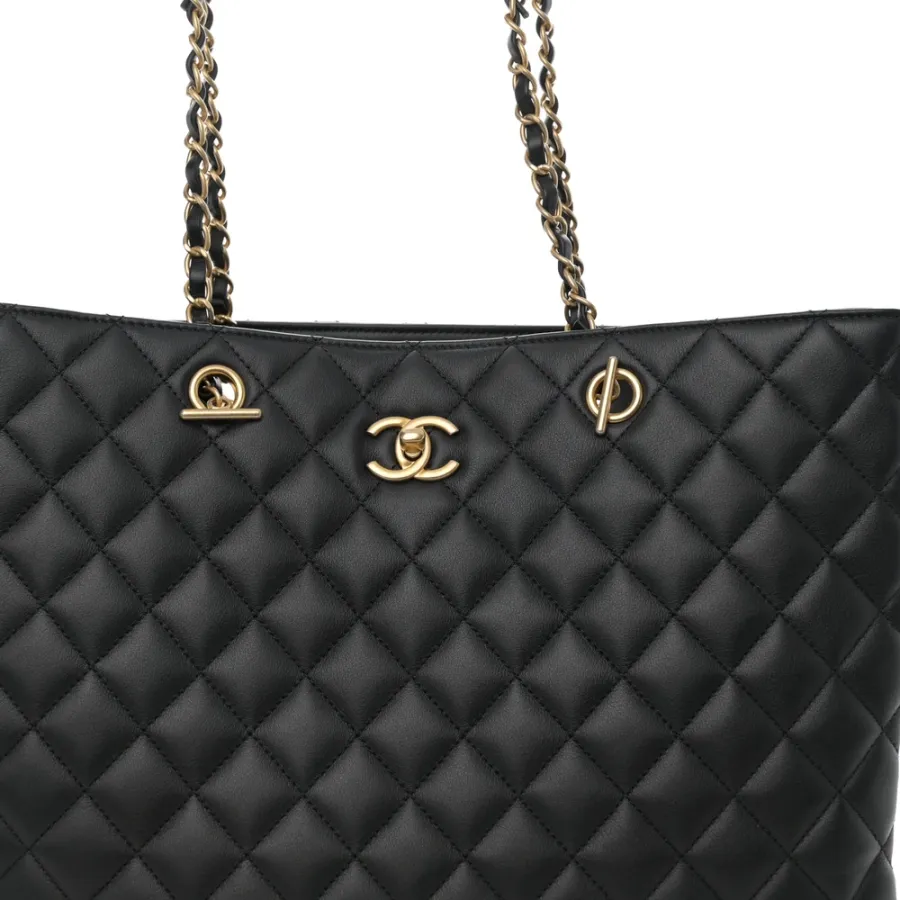 Chanel Classic Shopping Tote Large Black Quilted Calfskin Leather Gold Hardware