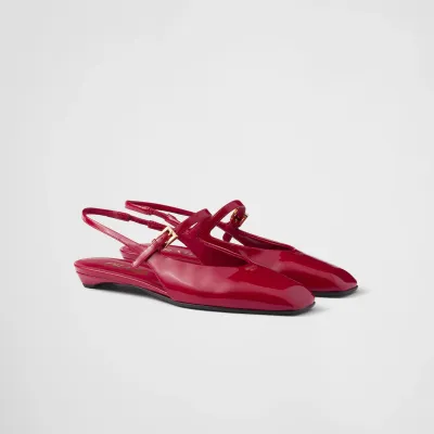 PRADA Patent paint leather Flat Shoes red Ballet Shoes