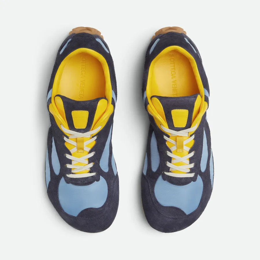 Bottega Veneta Orbit Flash Sneakers In Blue/Ice/Yellow Suede And Nylon Lace-Up Sneaker With Leather Trims