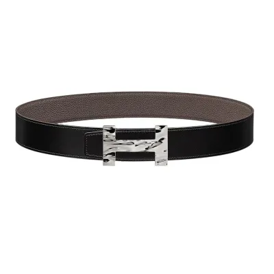 Hermès Men' s Quizee H20 Buckle Reversible Belt In Black/Brown/Blue/Coffee Smooth Calfskin With Silver Hardware 38mm