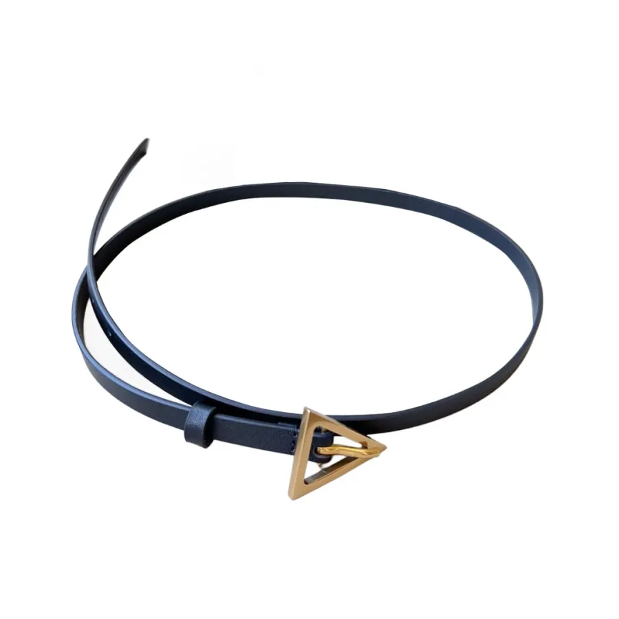 Bottega Veneta Women's Triangle Buckle Belt In Black/Green/Coffee Calfskin With Gold/Silver Hardware 13mm