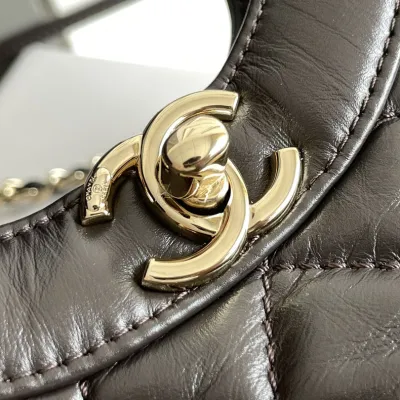 Chanel Oil Wax Leather Brown / Milk Tea Color / Grey Crossbody Bags