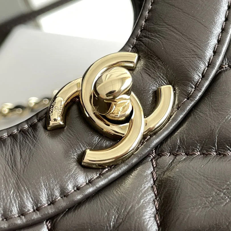Chanel Oil Wax Leather Brown / Milk Tea Color / Grey Crossbody Bags