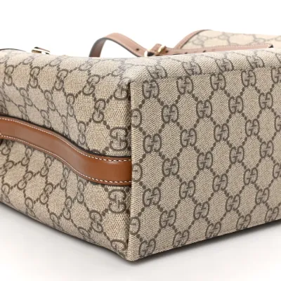 Gucci Small Emblem Tote Beige / Dark Brown GG Supreme Monogram Coated Canvas & Leather Silver Hardware