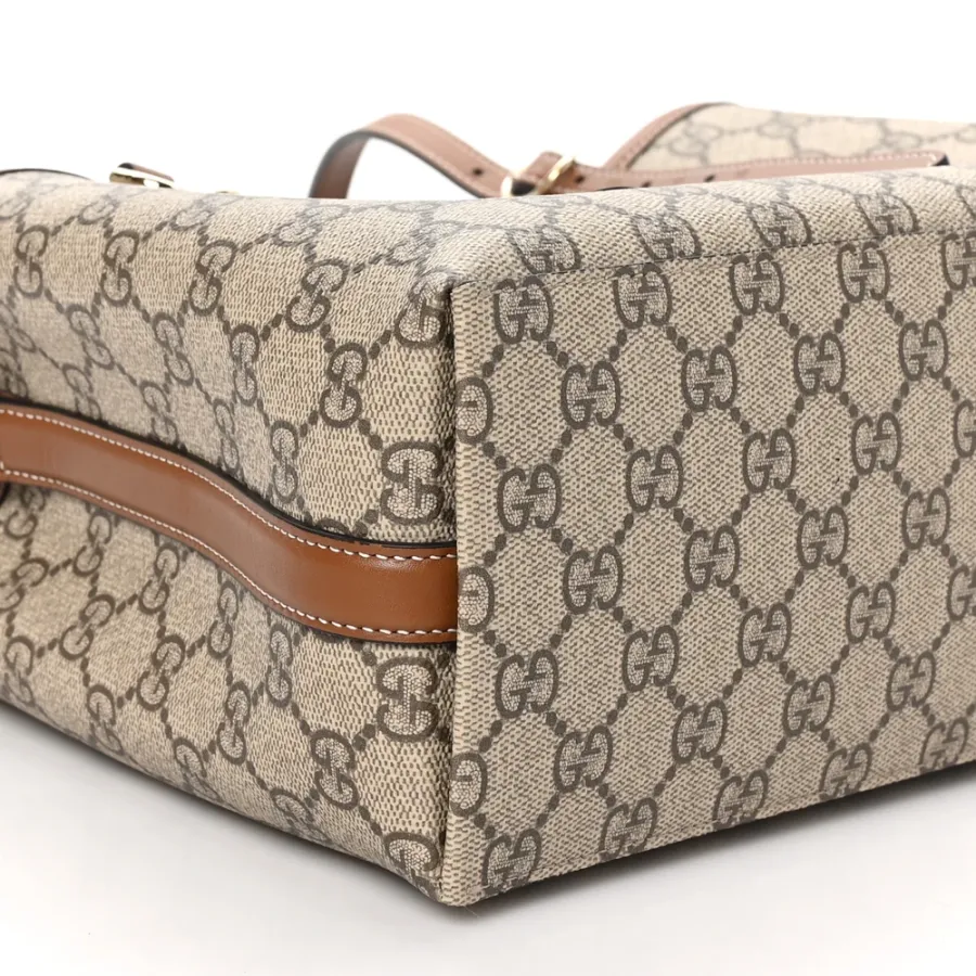 Gucci Small Emblem Tote Beige / Dark Brown GG Supreme Monogram Coated Canvas & Leather Silver Hardware