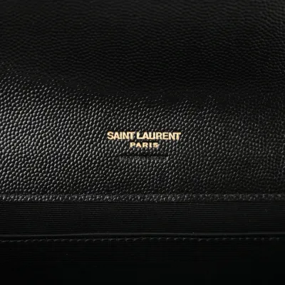 Saint Laurent Medium Envelope Clutch Black Chevron Monogram Grain De Poudre Matelasse Leather Gold Hardware