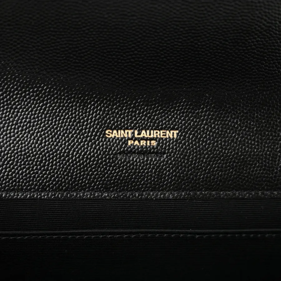Saint Laurent Medium Envelope Clutch Black Chevron Monogram Grain De Poudre Matelasse Leather Gold Hardware