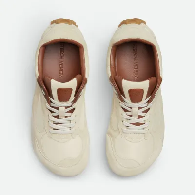 Bottega Veneta Orbit Flash Sneakers In Caramel/Sea Salt Suede And Nylon Lace-Up Sneaker With Leather Trims