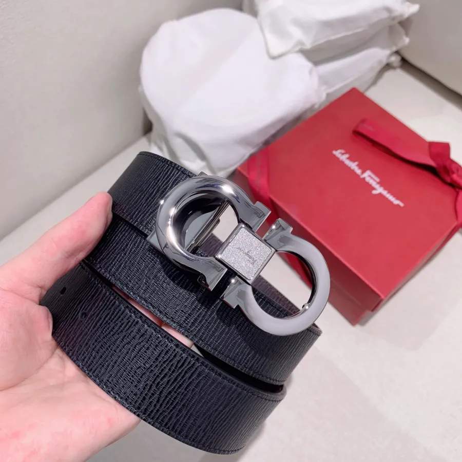 Ferragamo Men's Double Gancini Buckle Reversible Belt In Black/Brown Calfskin With Gold/Silver Hardware 35mm