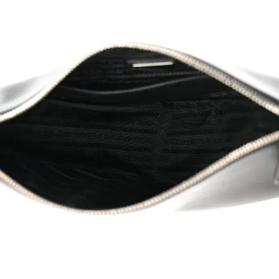 Prada Medium Double Triangle Shoulder Bag Black Vitello Saffiano Cuir Leather Silver Hardware