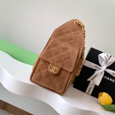 Chanel khaki / Elephant Grey  Abrasive Sand Leather Shoulder Bags