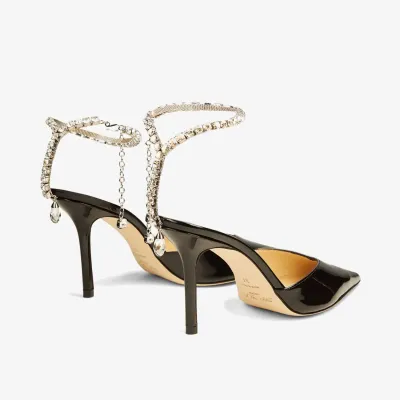 JIMMY CHOO Crystal decorated black patent leather heels