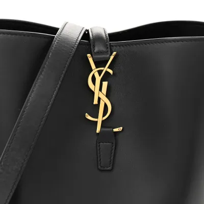Saint Laurent Medium Le 37 Bucket Bag Black Shiny Calfskin Leather Gold Hardware