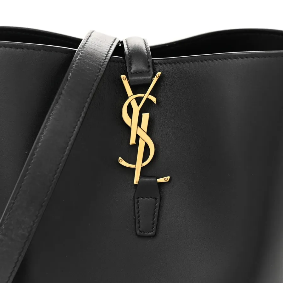 Saint Laurent Medium Le 37 Bucket Bag Black Shiny Calfskin Leather Gold Hardware