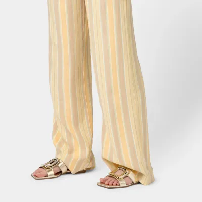 Roger Vivier Viv' By The Sea Mules Flats In Gold Leather With Metal Buckle