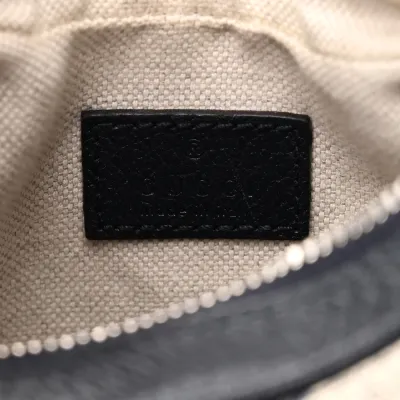 Gucci Small Web Attache Shoulder Bag Beige/Blue GG Supreme Monogram Canvas & Textured Calfskin Leather Silver Hardware