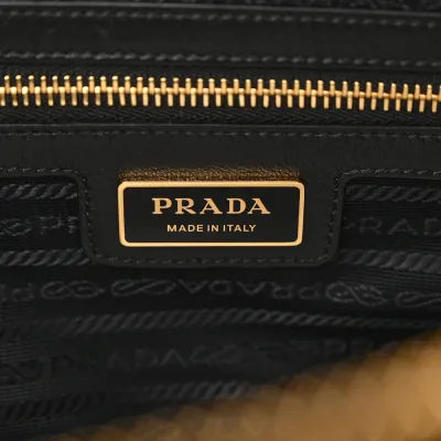 Prada Medium Re-Edition 1978 Two Handle Bag Black Re-Nylon & Saffiano Leather Gold Hardware