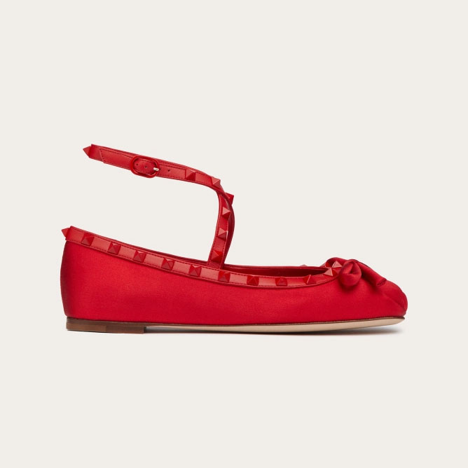 VALENTINO Rivet sapatilhas de cetim vermelho