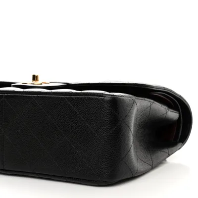 Chanel Double Flap Jumbo Black Quilted Caviar Leather Gold Hardware