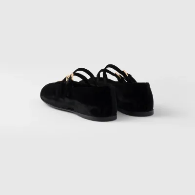 PRADA Surface of wool Flat Shoes black Ballet Shoes