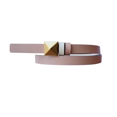 Valentino Rockstud Reversible Belt In Brown/Nude/Purple Calfskin With Gold Hardware 12mm