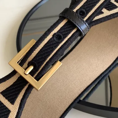 Fendi Women's Belt In Green/Black/Beige/Yellow FF Logo Embroidery Canvas With Gold Hardware 60mm