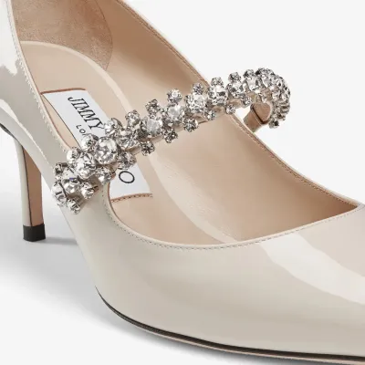 JIMMY CHOO Crystal decorated linen patent leather heels