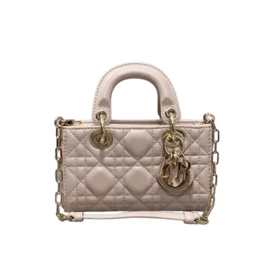 Dior Lady D-Joy Micro Bag In Black/Powder Pink Cannage Lambskin With Gold Hardware