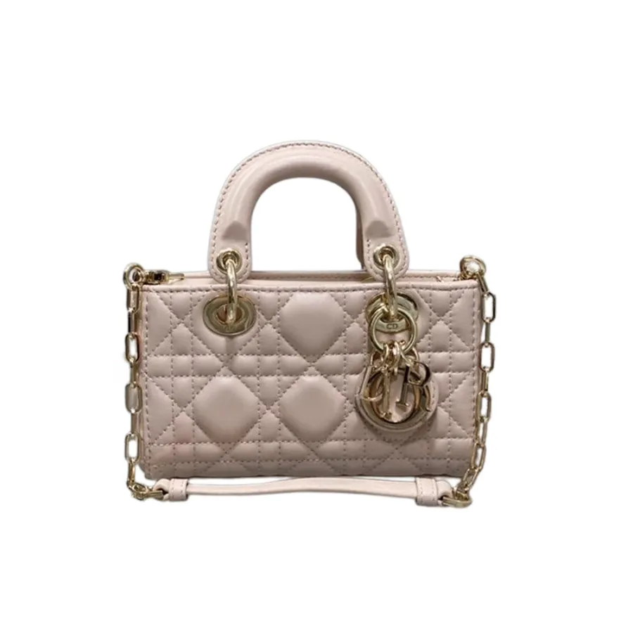 Dior Lady D-Joy Micro Bag In Black/Powder Pink Cannage Lambskin With Gold Hardware