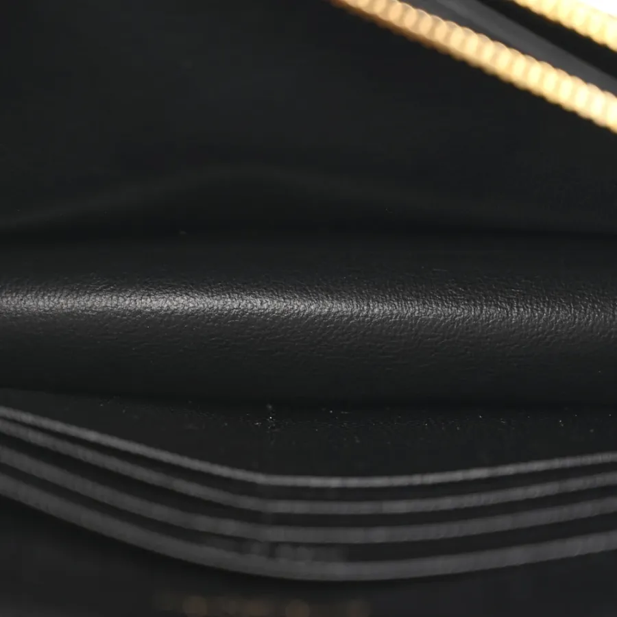 Saint Laurent Envelope Chain Wallet Black Chevron Monogram Grain De Poudre Matelasse Leather Gold Hardware