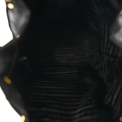 Prada Mini Bucket Crossbody Bag Black Saffiano Leather & Tessuto Nylon Brass Hardware