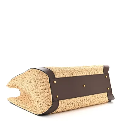 Valentino Garavani Medium VLogo Tote Naturale/Fondant Raffia & Calfskin Leather Gold Hardware