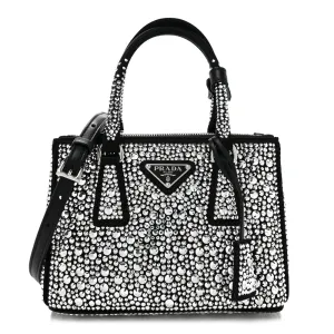 Prada Mini Galleria Double Zip Tote Black Metal Satin & Crystal Silver Hardware