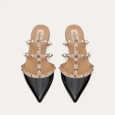 VALENTINO Black patent leather studded Muller shoes
