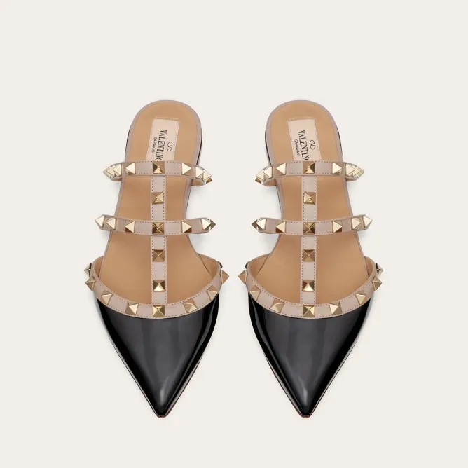 VALENTINO Black patent leather studded Muller shoes