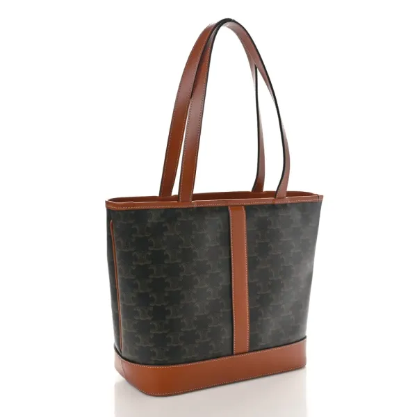 Celine Small Cabas Bag Tan Triomphe Canvas & Calfskin Leather Gold Hardware - Image 3