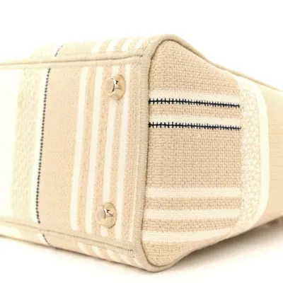 Dior Medium Stripes Lady D-Lite Beige Embroidered Canvas Gold Hardware