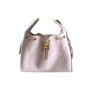 Chanel Pink / Green Quilted Shiny Calfskin Leather / Abrasive Sand Leather Shoulder Bags