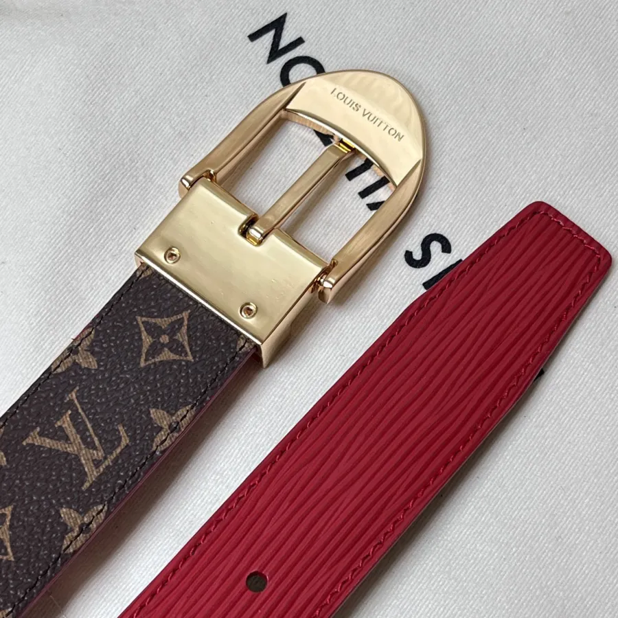 Louis Vuitton Women's Timeless Epi Belt In Black/Red/Pink Calfskin And Monogram Canvas With Gold/Silver Hardware 30mm