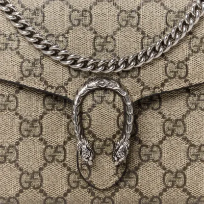 Gucci Mini Dionysus Chain Wallet Beige/Taupe GG Supreme Monogram Canvas Aged Silver Hardware
