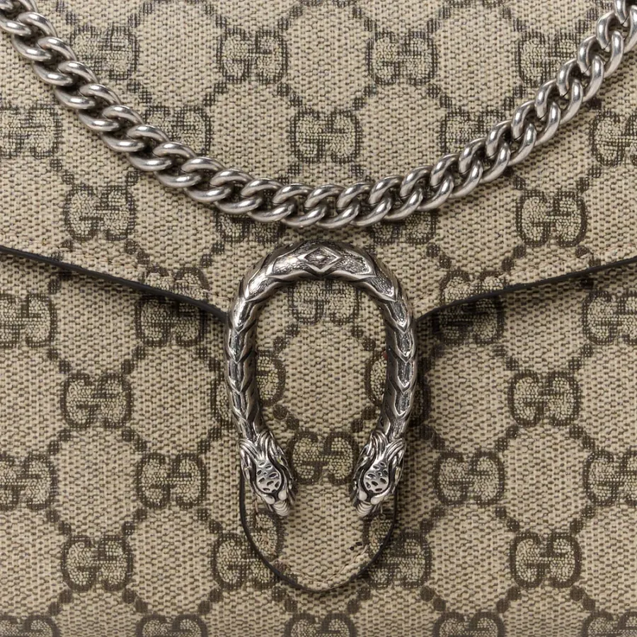 Gucci Mini Dionysus Chain Wallet Beige/Taupe GG Supreme Monogram Canvas Aged Silver Hardware