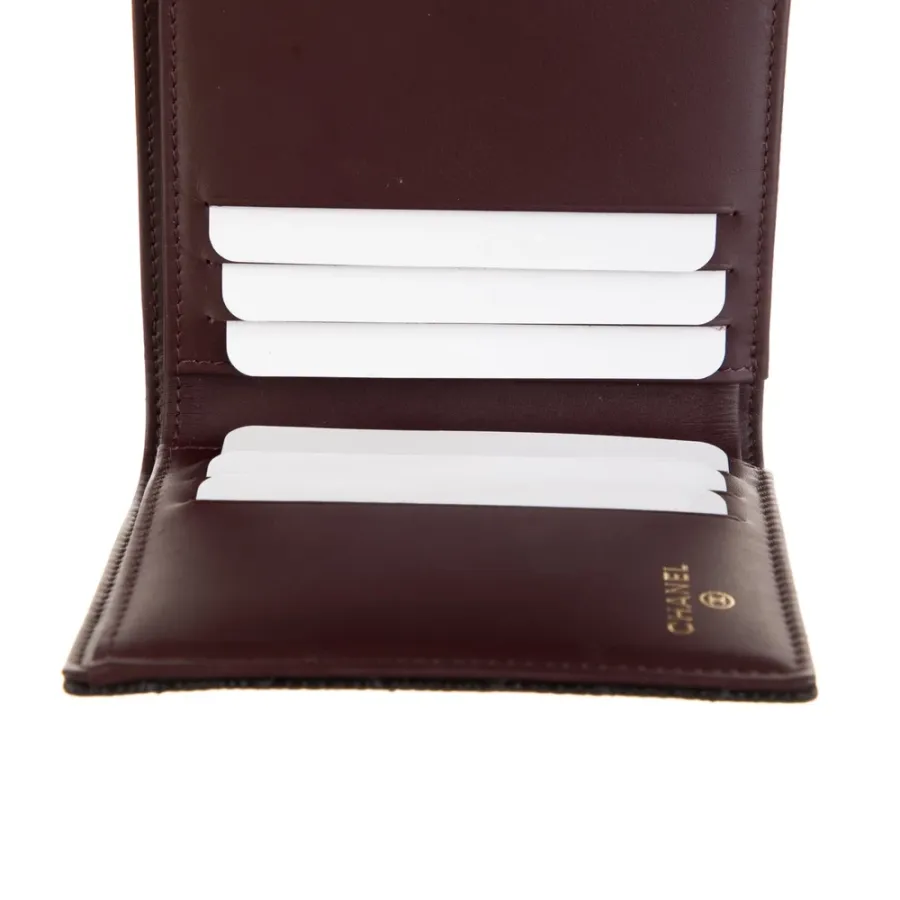 Chanel Medium Interlocking CC Logo Compact Wallet Black Caviar Leather Gold Hardware