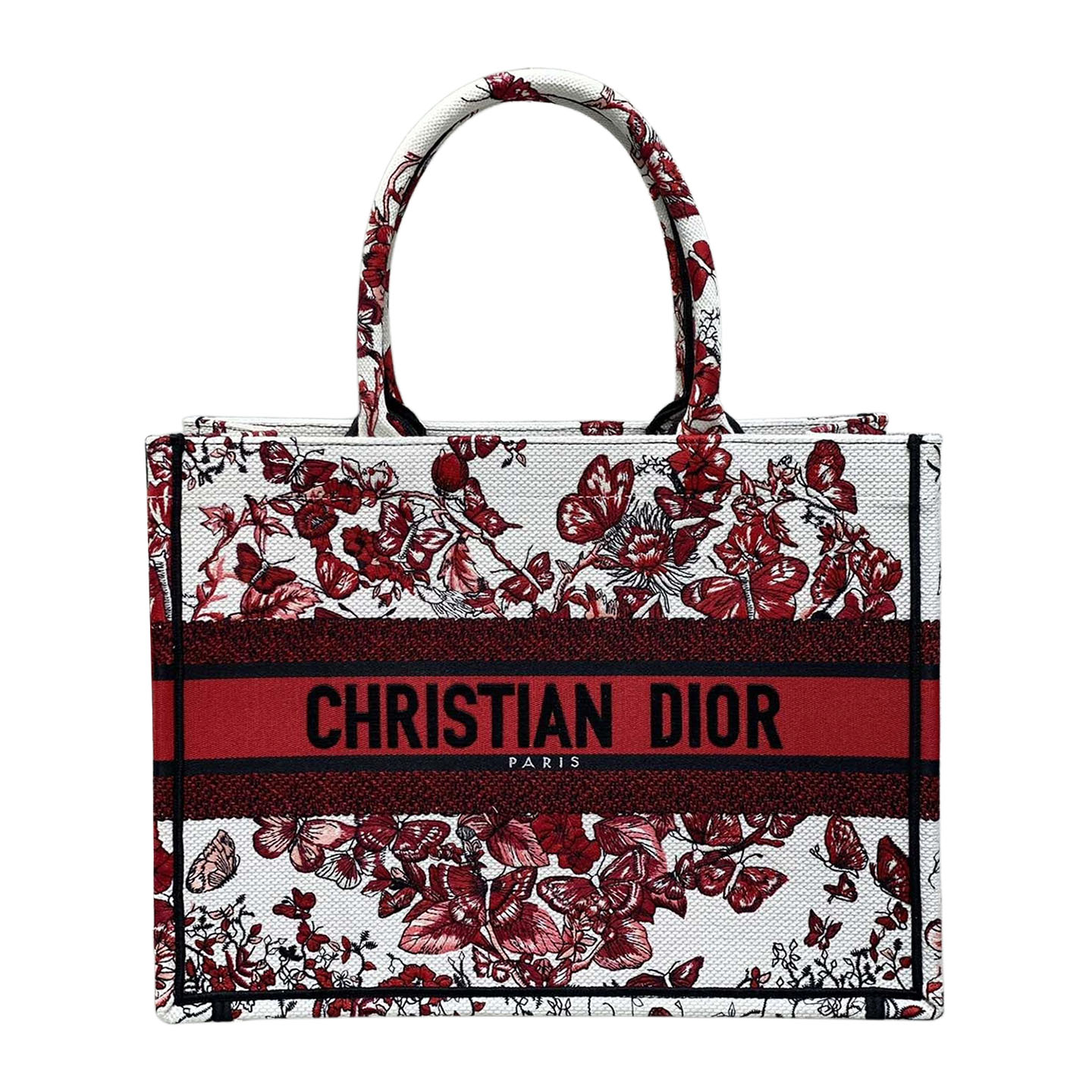 Dior Medium Dior Book Tote Branco e Vermelho Le Coeur des Papillons Bordado