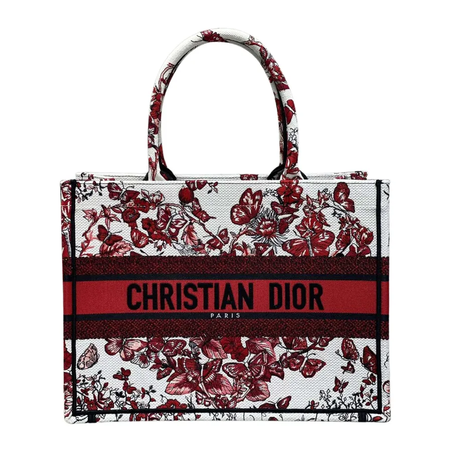Dior Medium Dior Book Tote White and Red Le Coeur des Papillons Embroidery